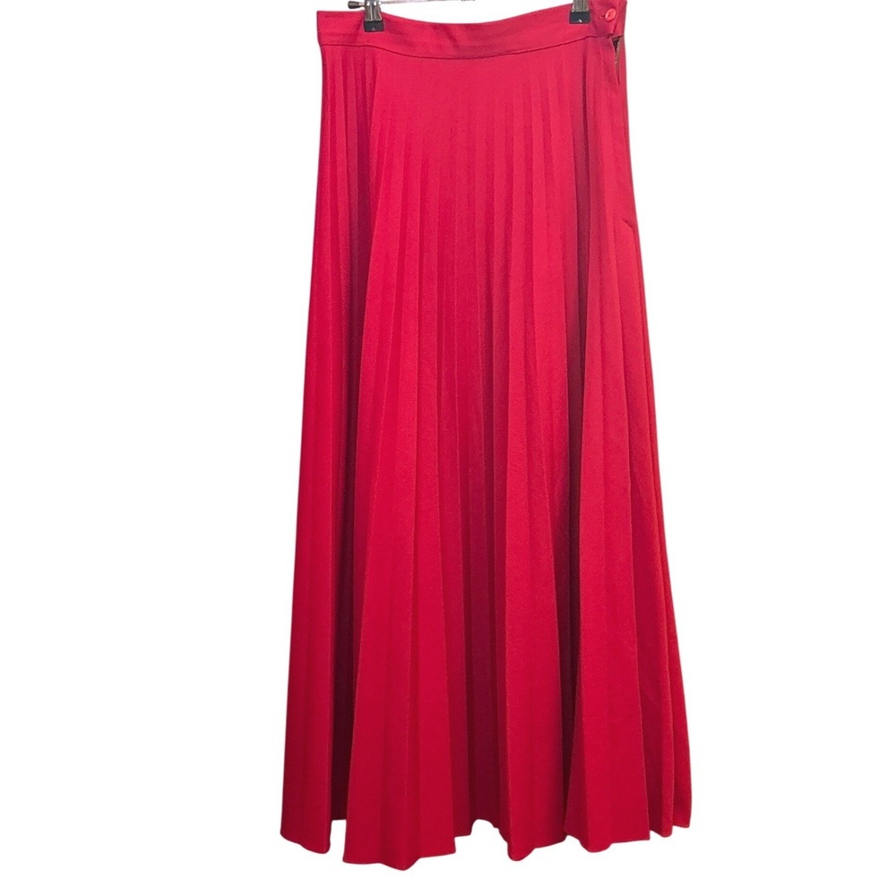 Vintage 1970 Red Pleated Maxi Skirt ILGWU Union Genie Zipper Holiday Old Money